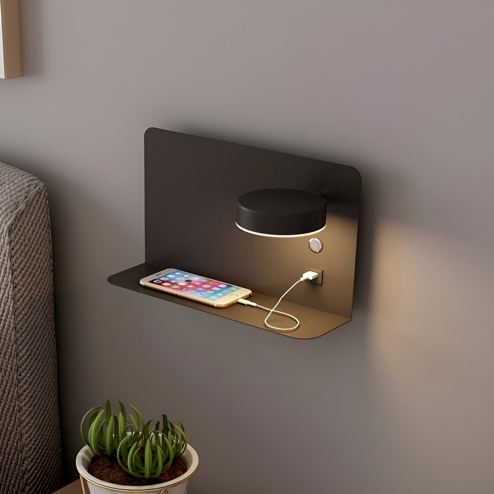 LED Vägglampa med USB-laddare och strömbrytare - GlowPort