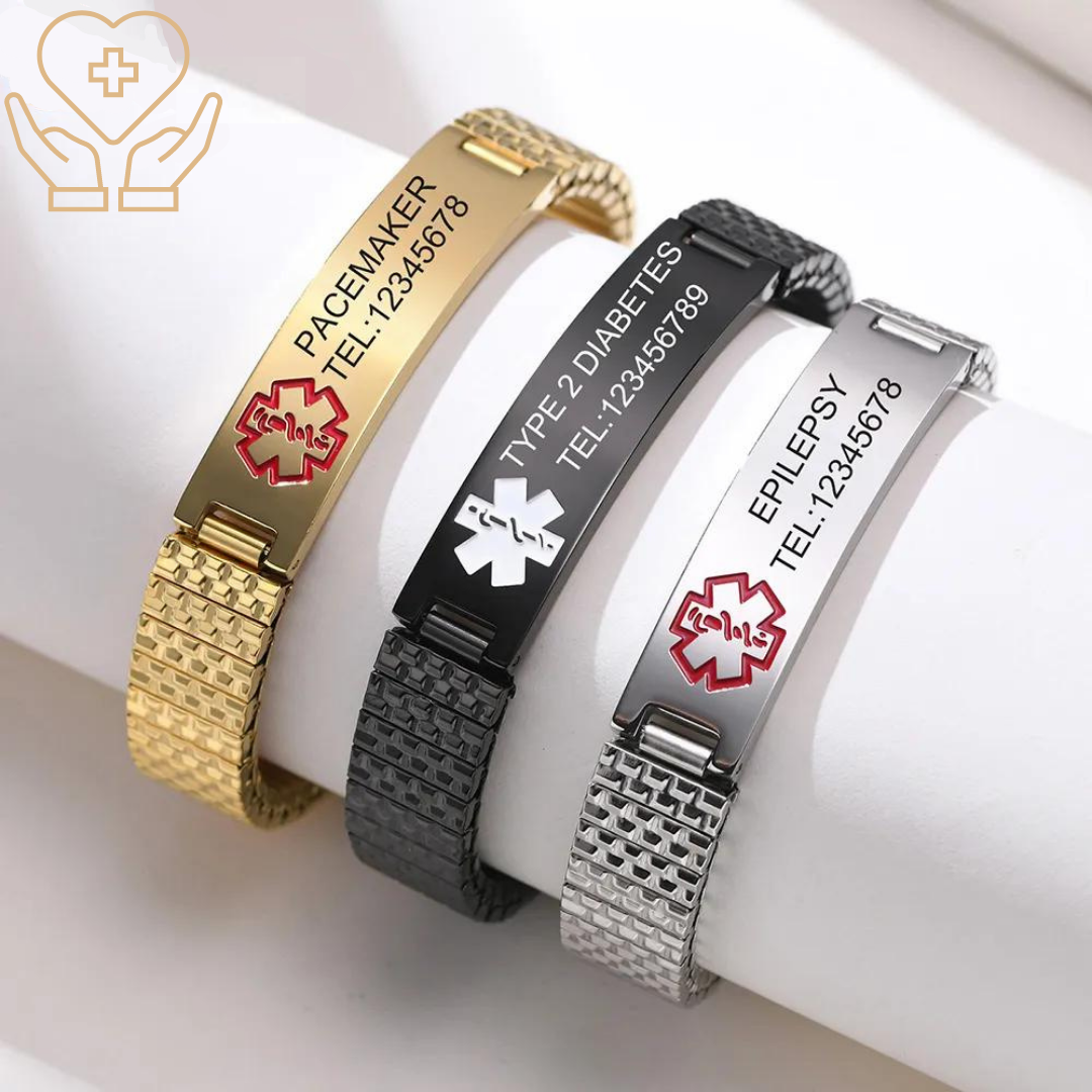 LifeSafe Medicinsk Larmarmband | Anpassningsbart ID-armband i rostfritt stål för säkerhet och stil