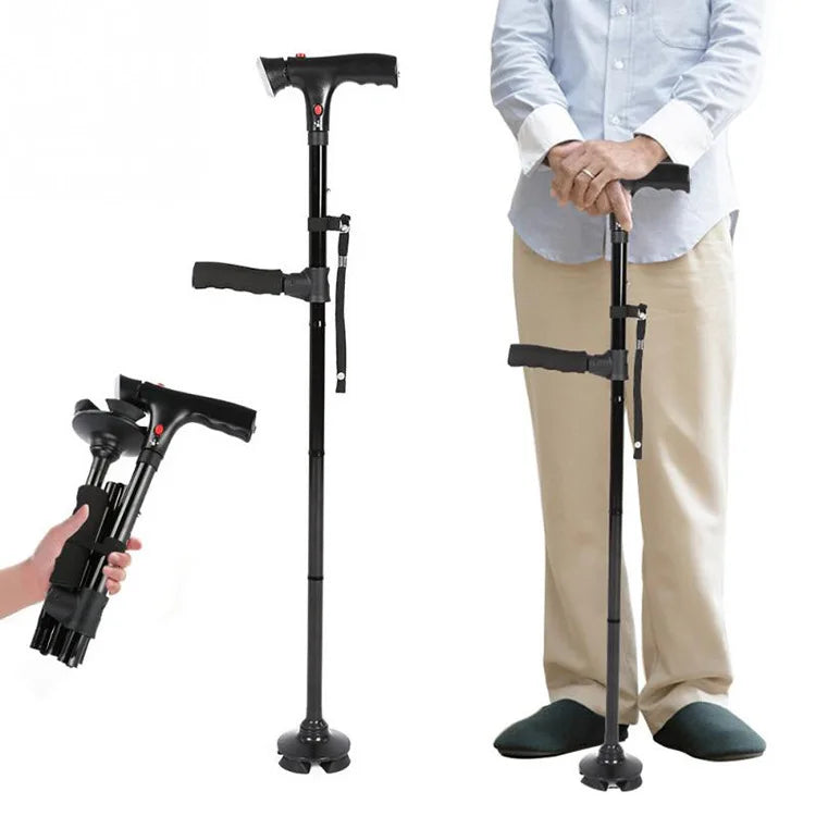 GlidePro Lyxig Gångstav | Bärbar, lätt käpp med ergonomiskt grepp och LED-säkerhetslampa