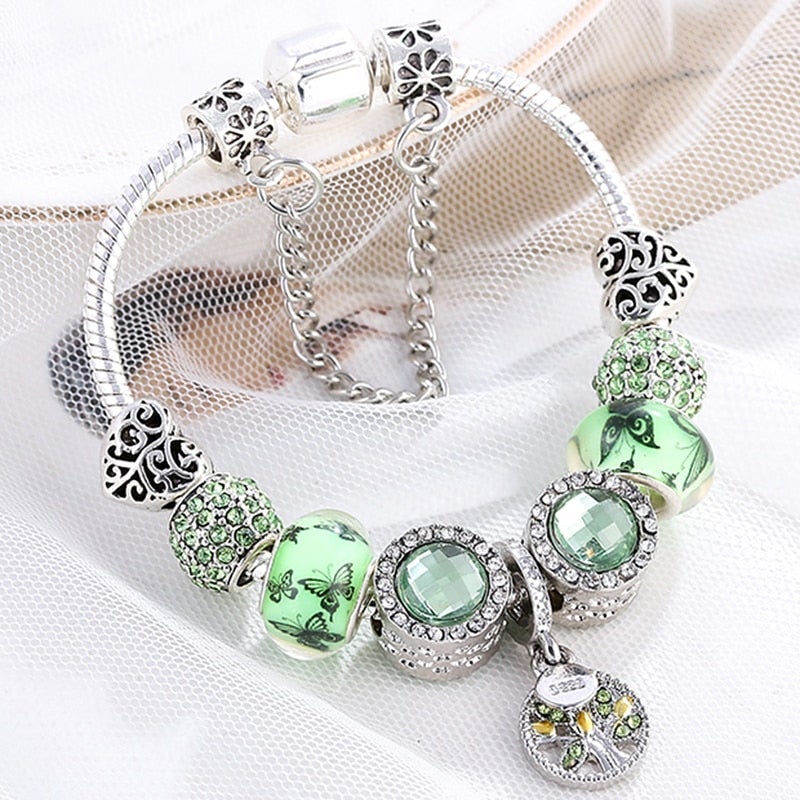 Sterling Silver Armband med Gröna Kristaller - Isla