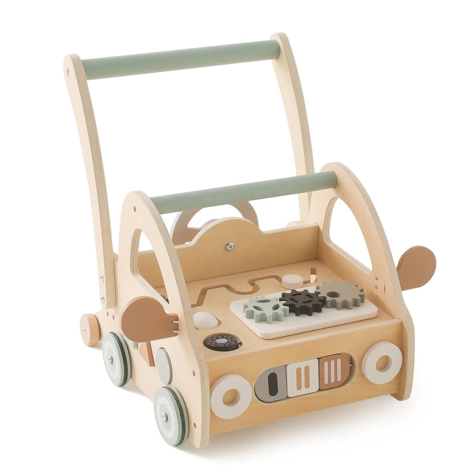 Trä Baby Gåvagn med Montessori Lekdelar och Speglar
