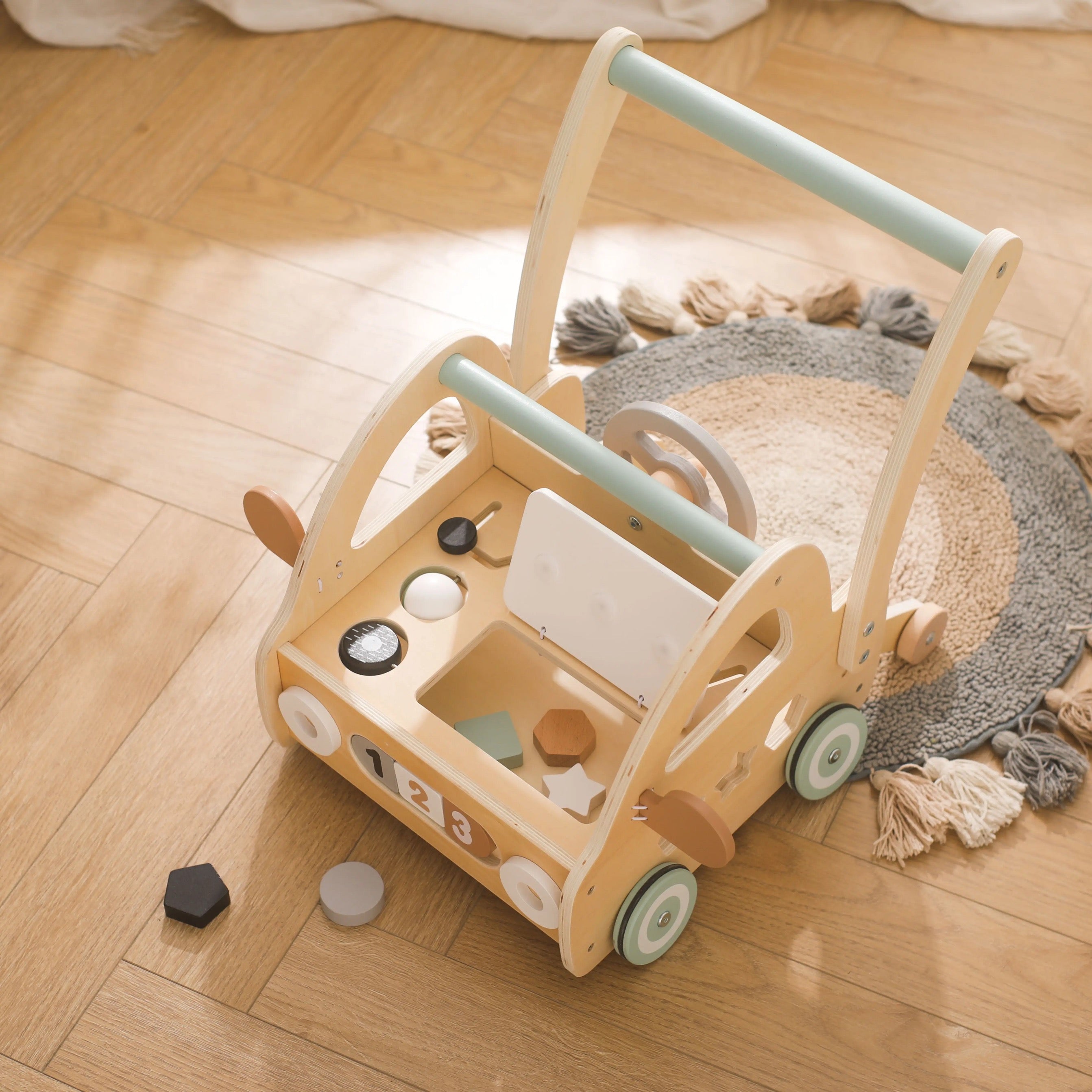 Trä Gåvagn med Montessori Lekdelar och Speglar