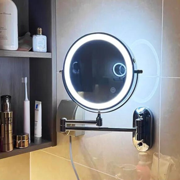 LumiReflect Premium LED Makeup Spegel | Uppladdningsbar väggmonterad förstoringsspegel med justerbart ljus