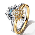Anillo de cristal de plata Luna-Sol brillante