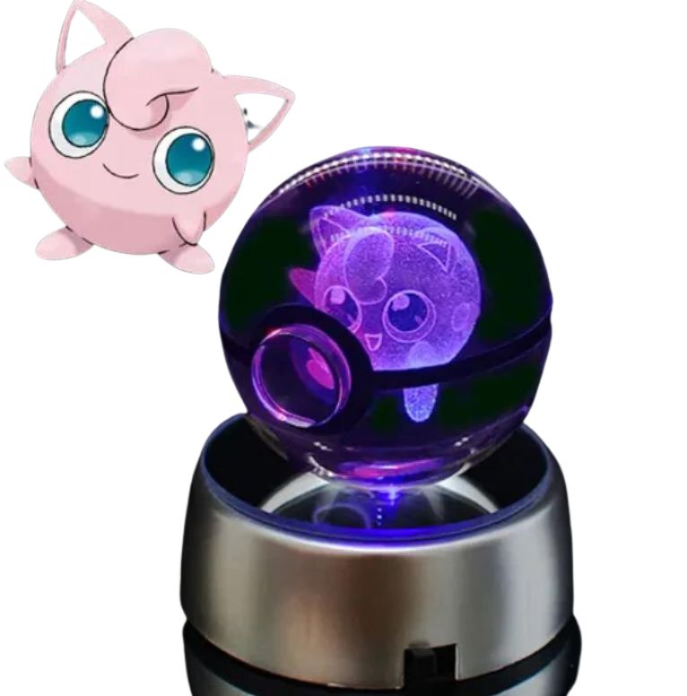 EliteGlow Pokémon Kristallkula | 3D Graverad Kristall med LED-ljus