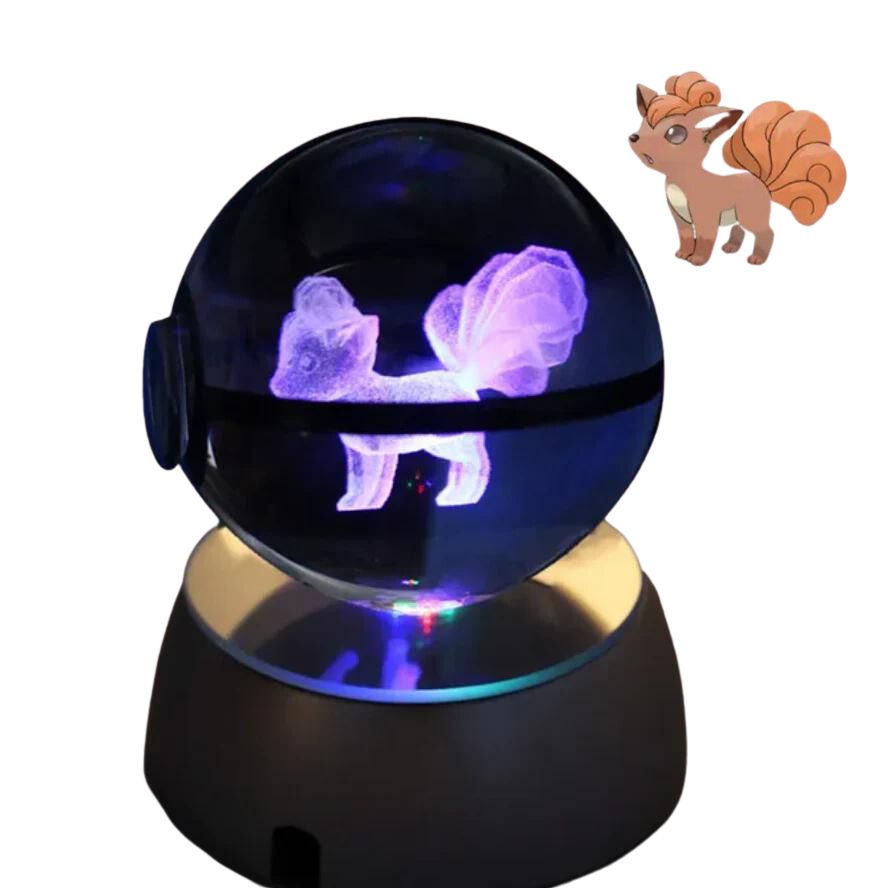 EliteGlow Pokémon Kristallkula | 3D Graverad Kristall med LED-ljus