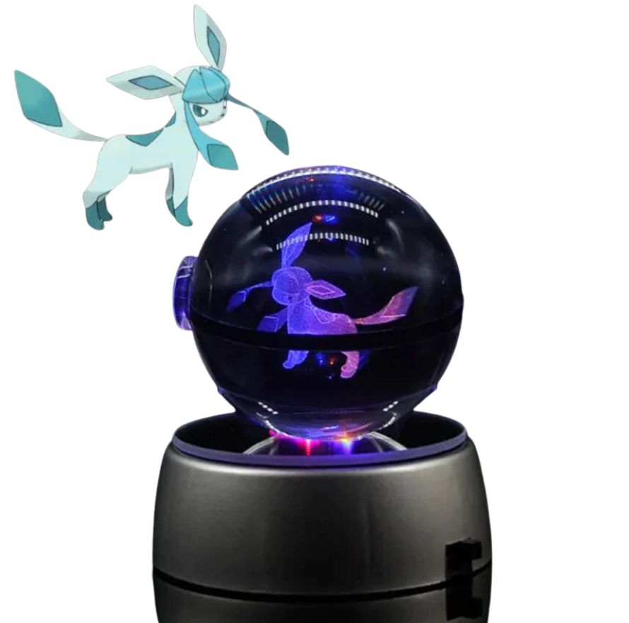 EliteGlow Pokémon Kristallkula | 3D Graverad Kristall med LED-ljus