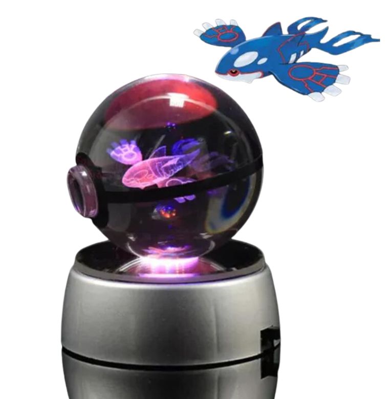 EliteGlow Pokémon Kristallkula | 3D Graverad Kristall med LED-ljus