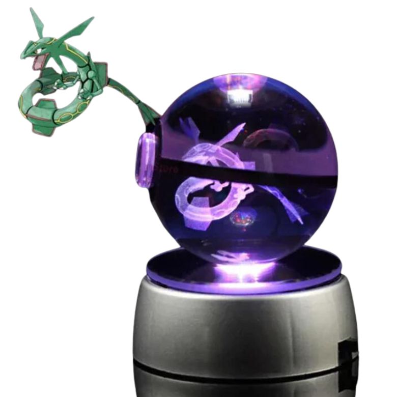 EliteGlow Pokémon Kristallkula | 3D Graverad Kristall med LED-ljus