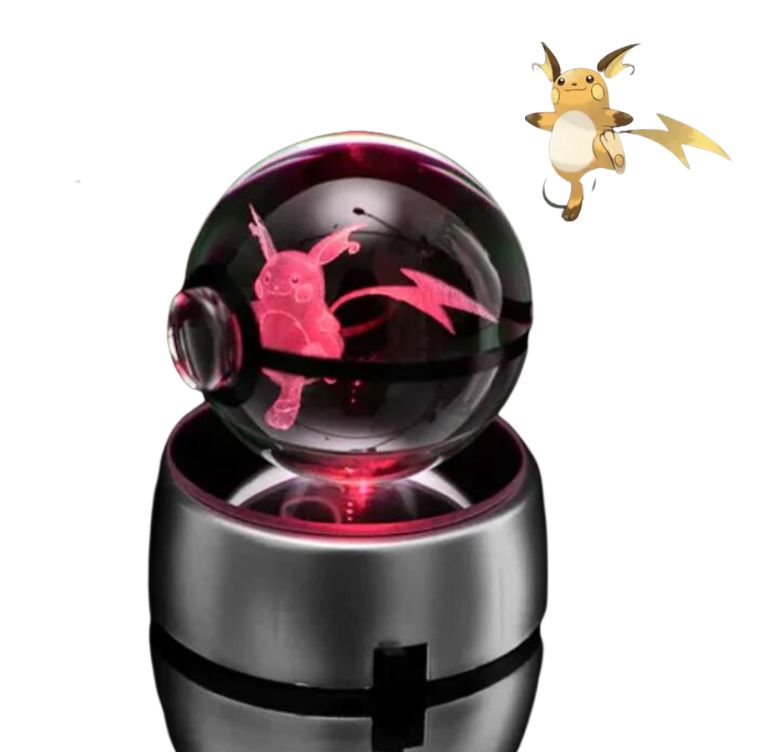 EliteGlow Pokémon Kristallkula | 3D Graverad Kristall med LED-ljus