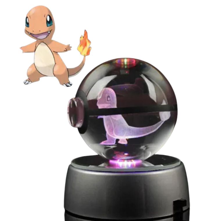 EliteGlow Pokémon Kristallkula | 3D Graverad Kristall med LED-ljus
