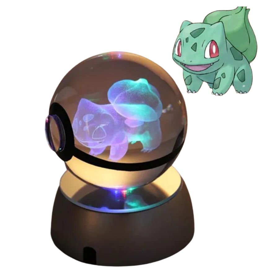 EliteGlow Pokémon Kristallkula | 3D Graverad Kristall med LED-ljus