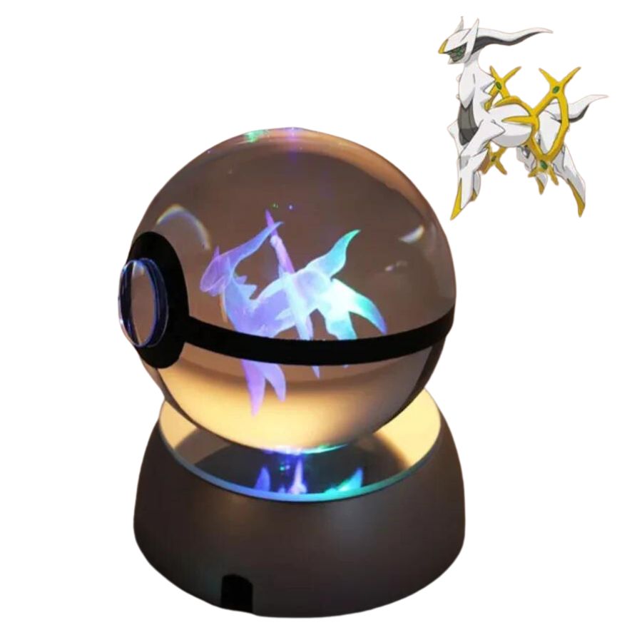 EliteGlow Pokémon Kristallkula | 3D Graverad Kristall med LED-ljus