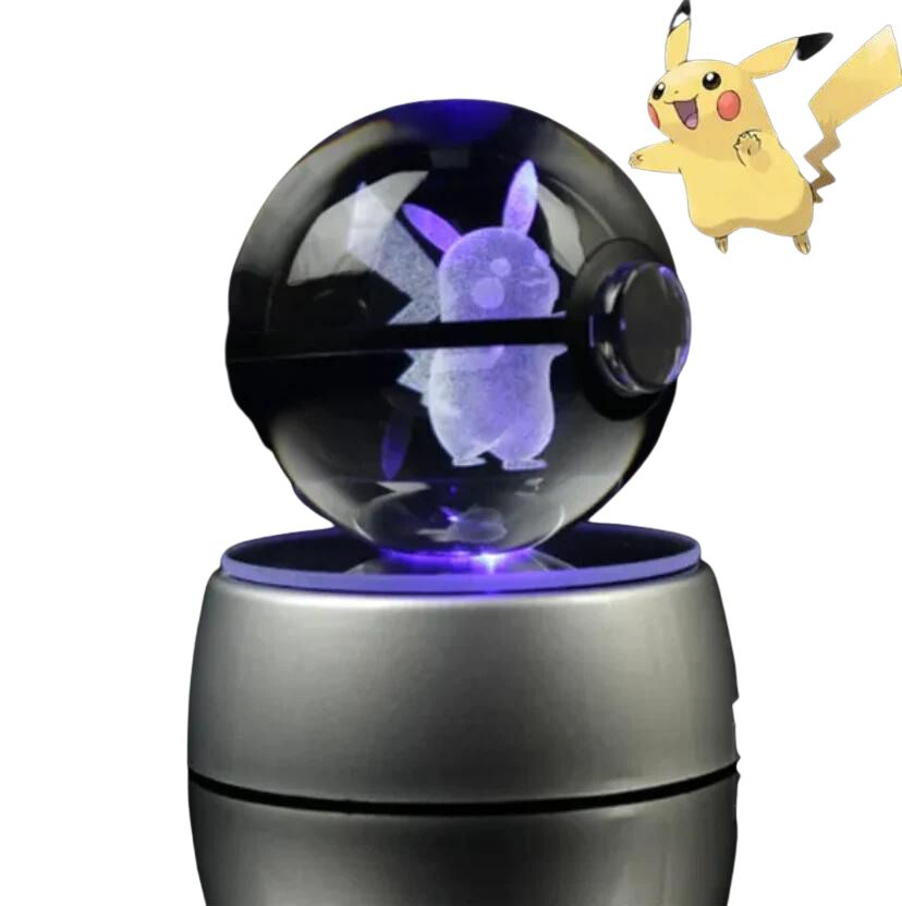 EliteGlow Pokémon Kristallkula | 3D Graverad Kristall med LED-ljus