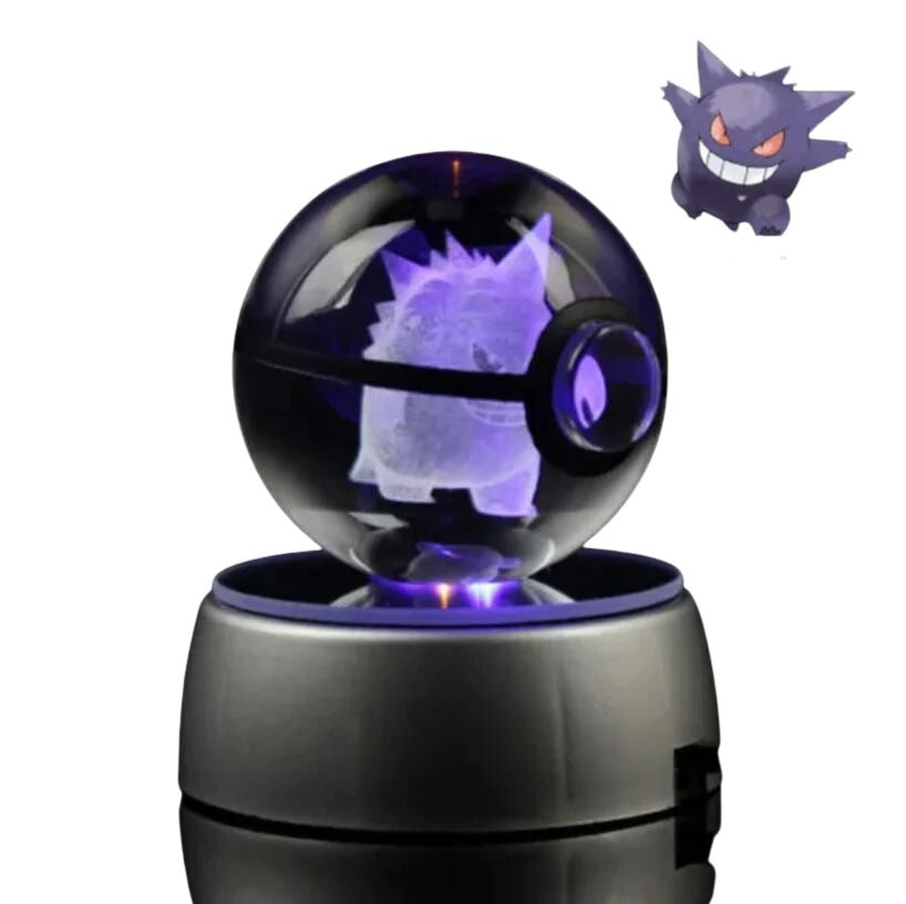 EliteGlow Pokémon Kristallkula | 3D Graverad Kristall med LED-ljus
