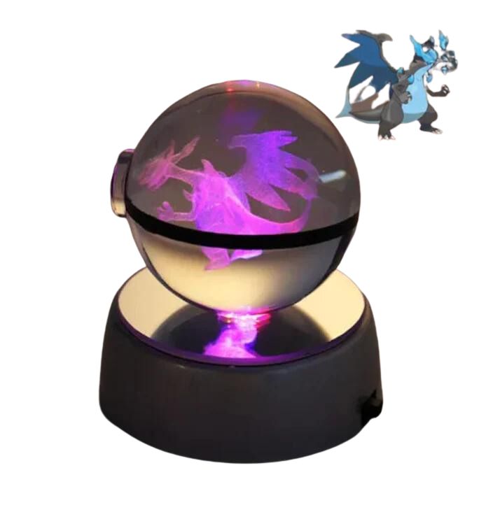 EliteGlow Pokémon Kristallkula | 3D Graverad Kristall med LED-ljus