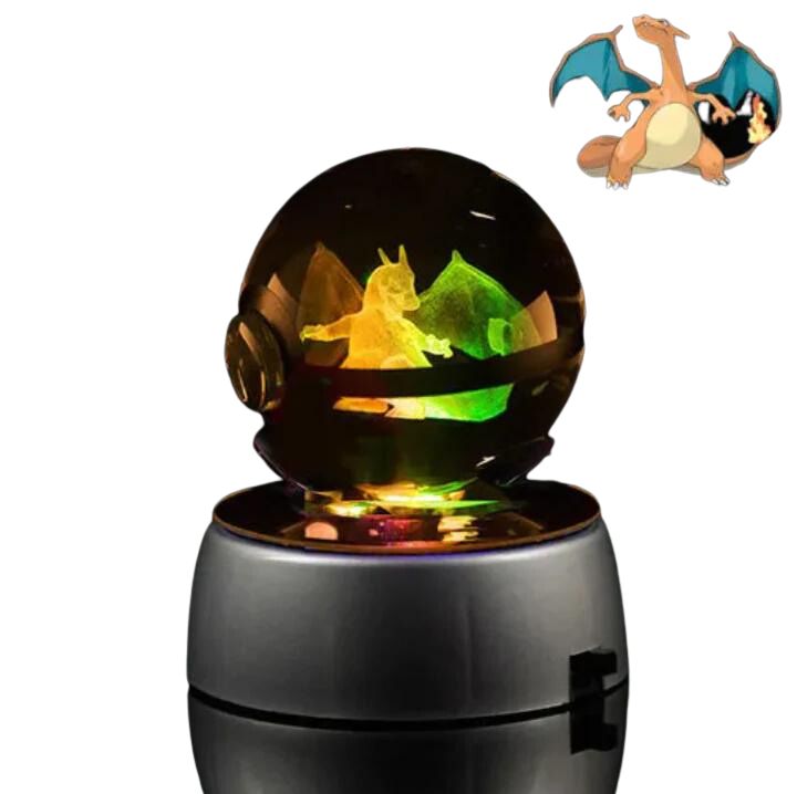 EliteGlow Pokémon Kristallkula | 3D Graverad Kristall med LED-ljus