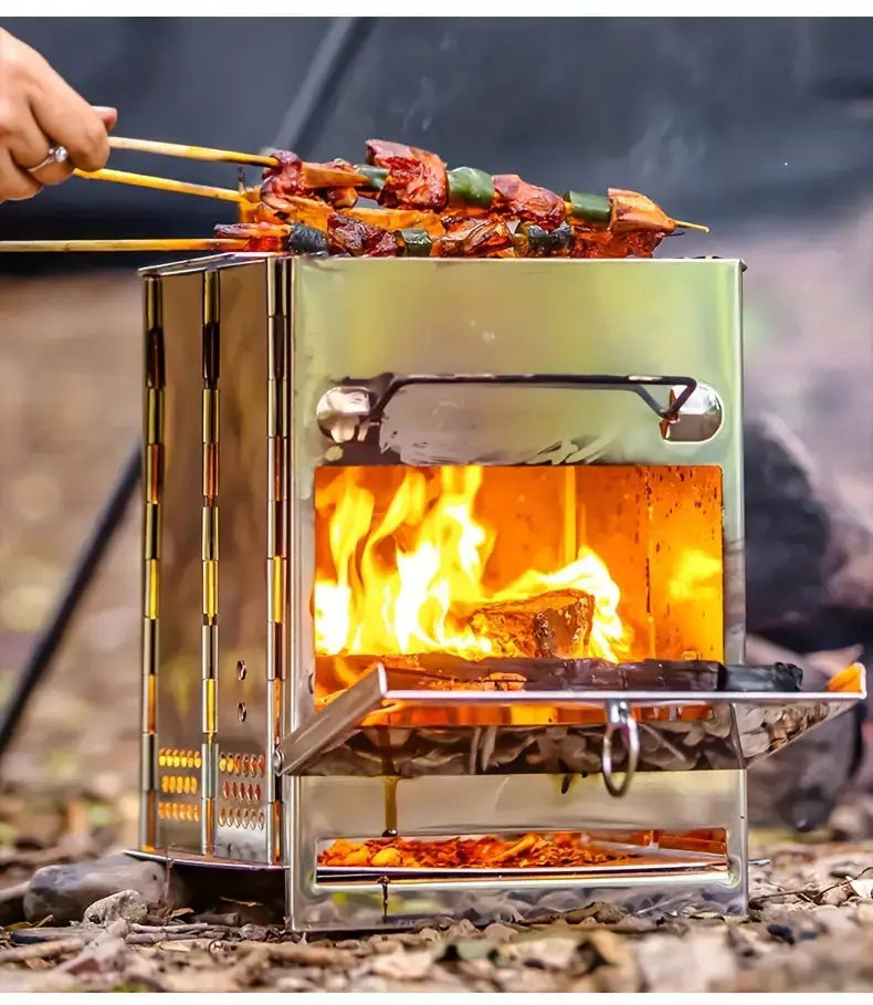 Fällbar Rostfri Stål Vedspis - TrailFlame