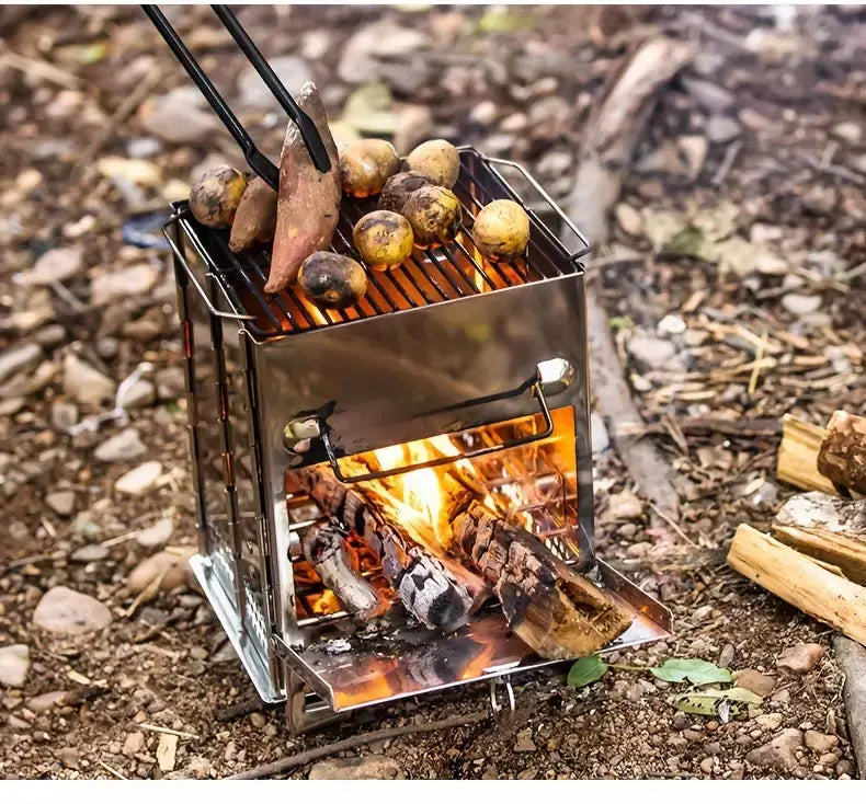 Fällbar Rostfri Stål Vedspis - TrailFlame