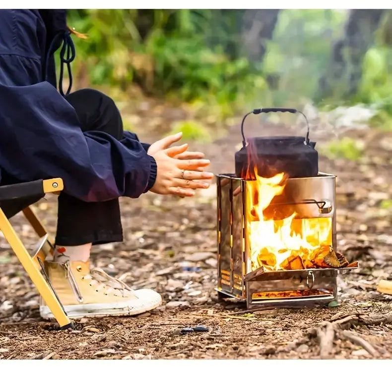 Fällbar Rostfri Stål Vedspis - TrailFlame