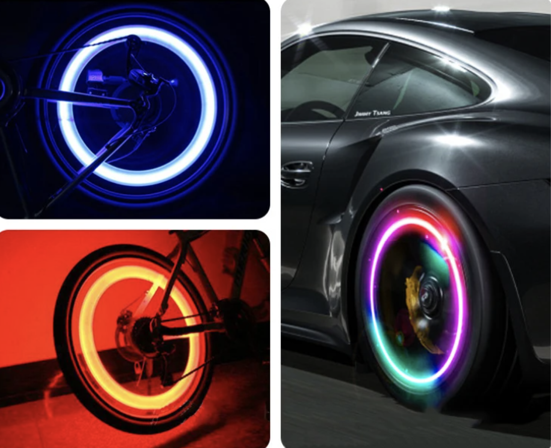 Set med 4 belysta ventilkapslar med logotyp – LuxaGlow