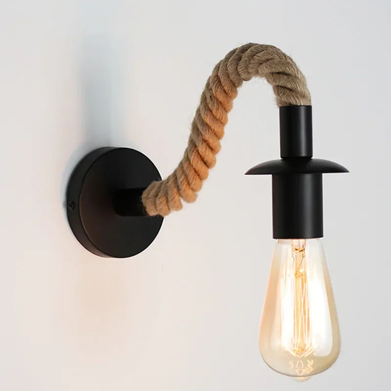 NoctiCord Retro Vägglampa | Stilig E27 säng- och loftbelysning med rep och trä
