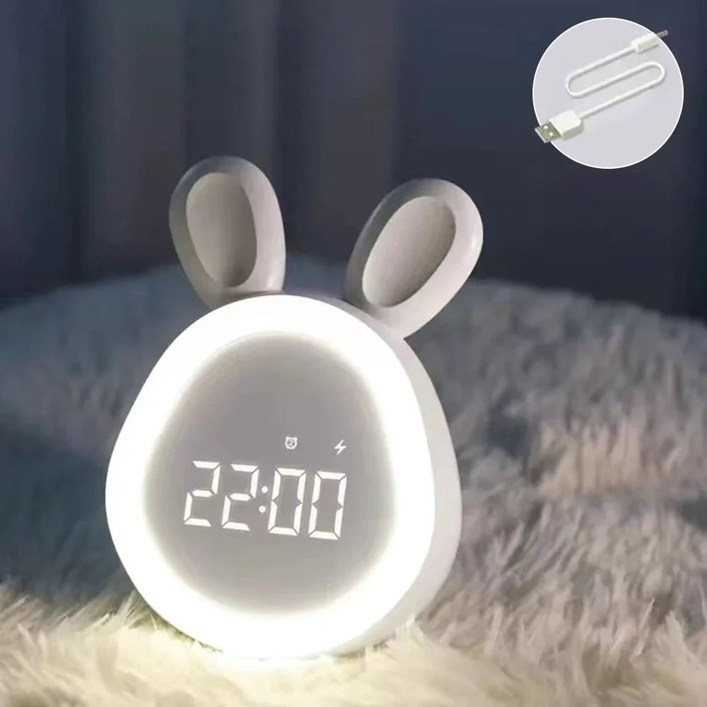 Kaninformad barnens väckarklocka med LED-nattljus - BunniGlow