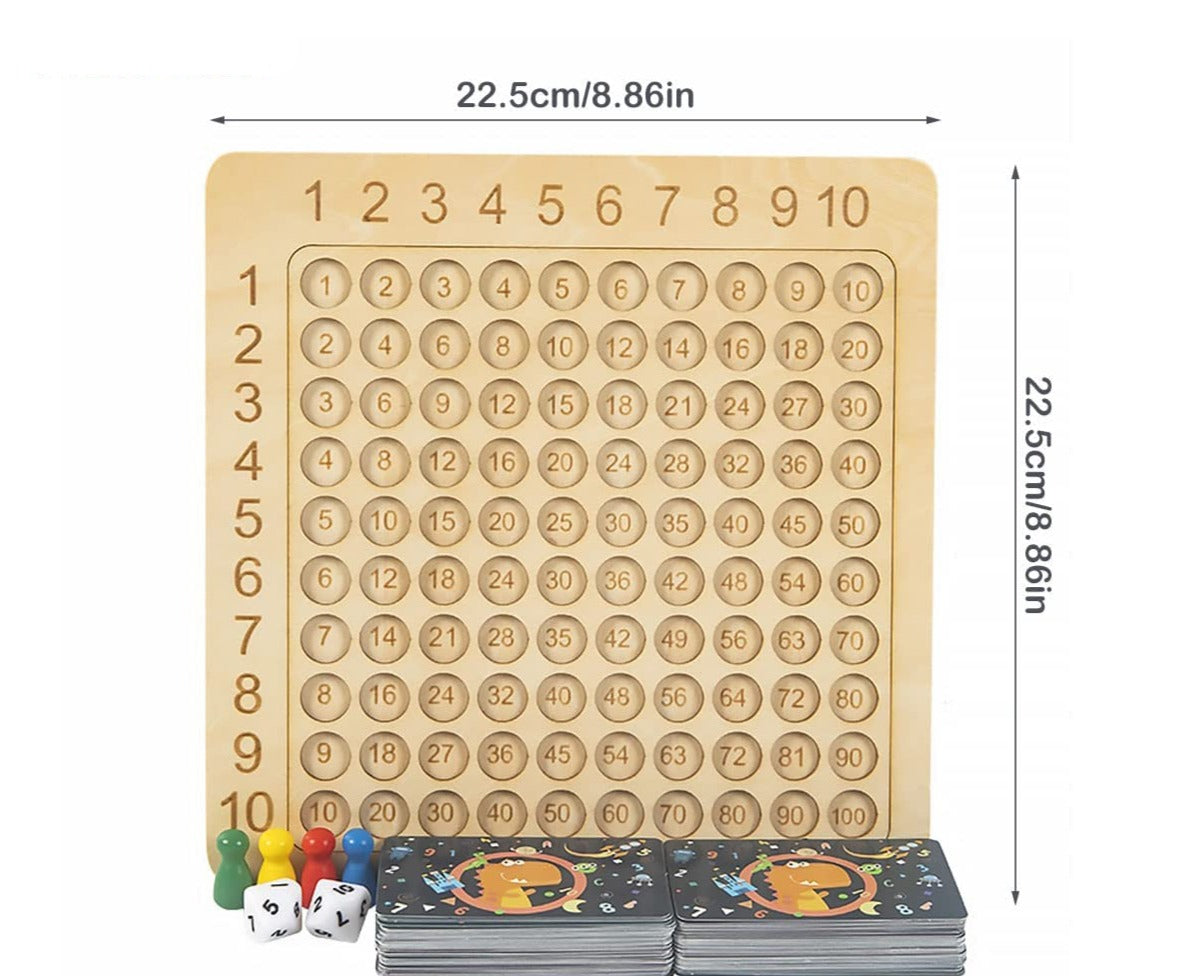 Lärande Spel Träbräda för Multiplikation 1–10 med Kort & Tärningar