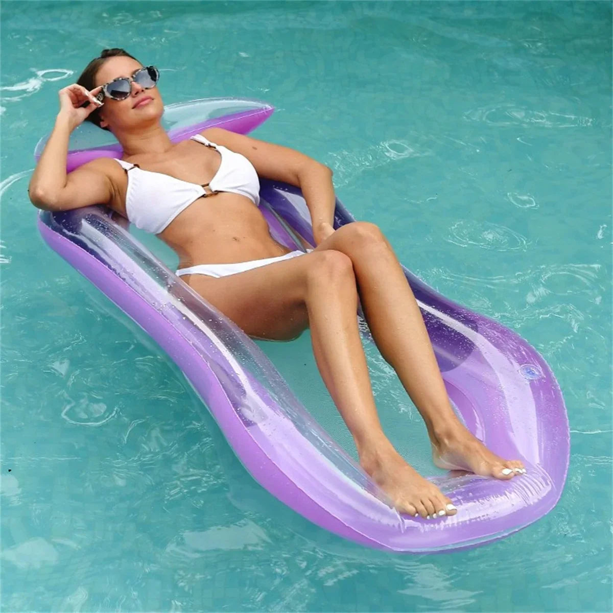 Lyxig Uppblåsbar Vattensäng med Höjd Huvudstöd - Perfekt för Pool och Strand