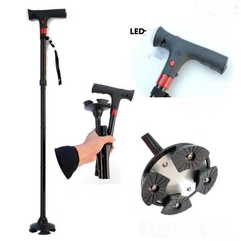 GlidePro Lyxig Gångstav | Bärbar, lätt käpp med ergonomiskt grepp och LED-säkerhetslampa