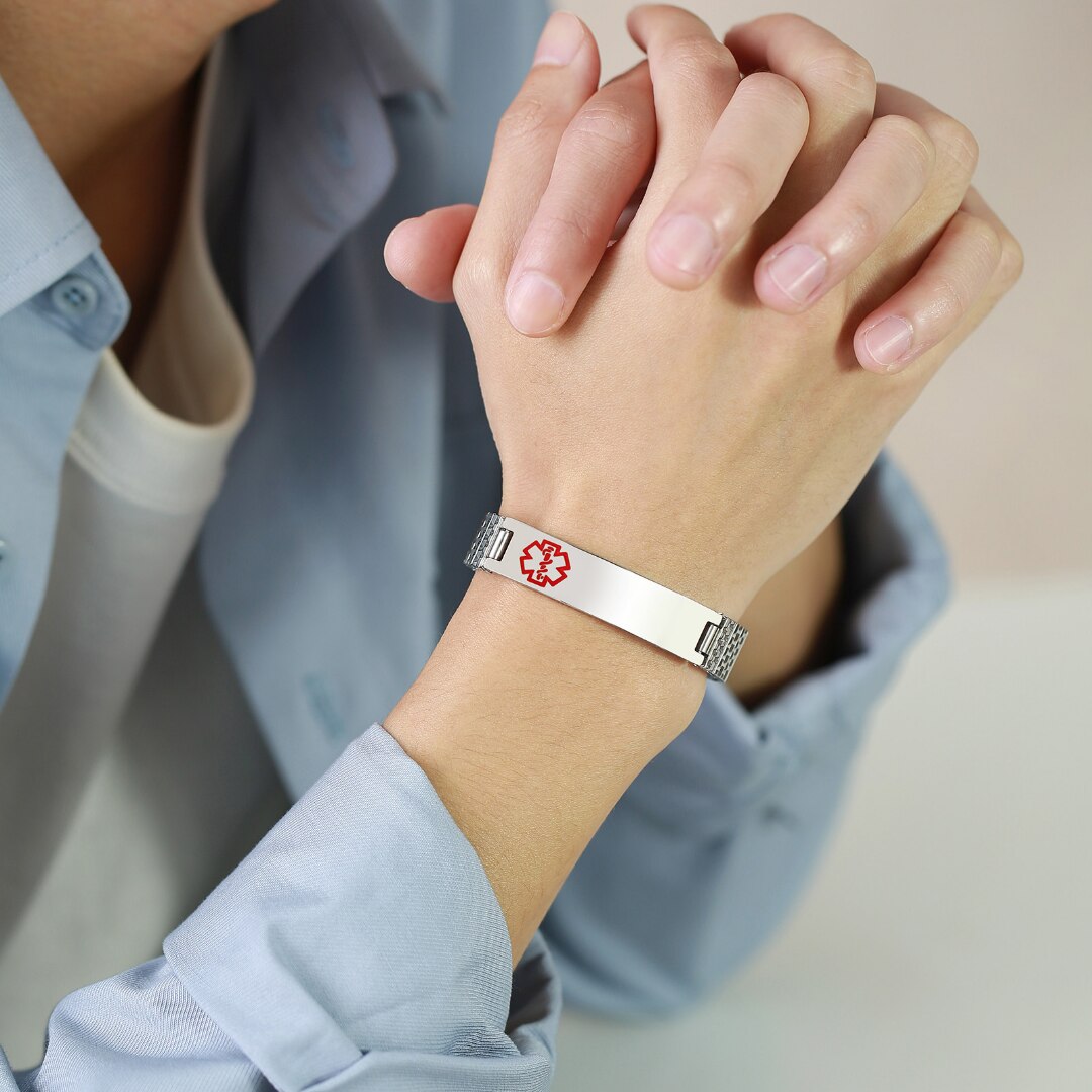 LifeSafe Medicinsk Larmarmband | Anpassningsbart ID-armband i rostfritt stål för säkerhet och stil