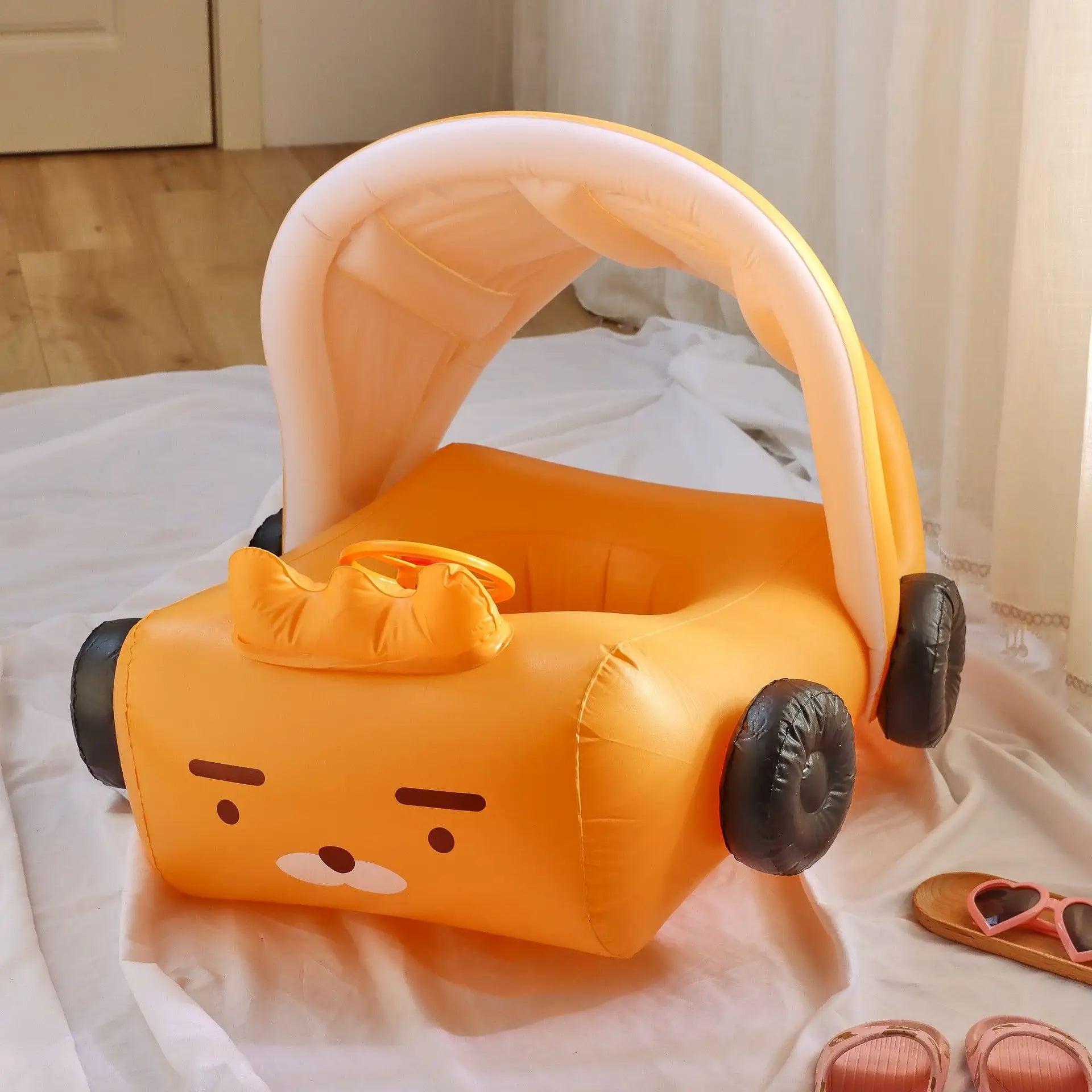 Uppblåsbar Babypoolstol med Solskydd och Ratt – Perfekt för Sommar och Strandkul