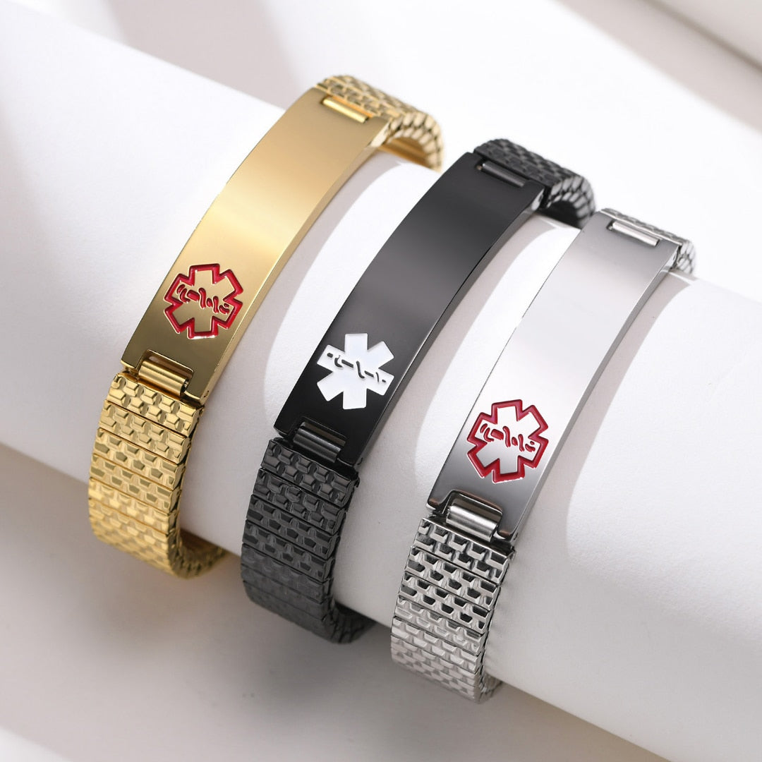 LifeSafe Medicinsk Larmarmband | Anpassningsbart ID-armband i rostfritt stål för säkerhet och stil