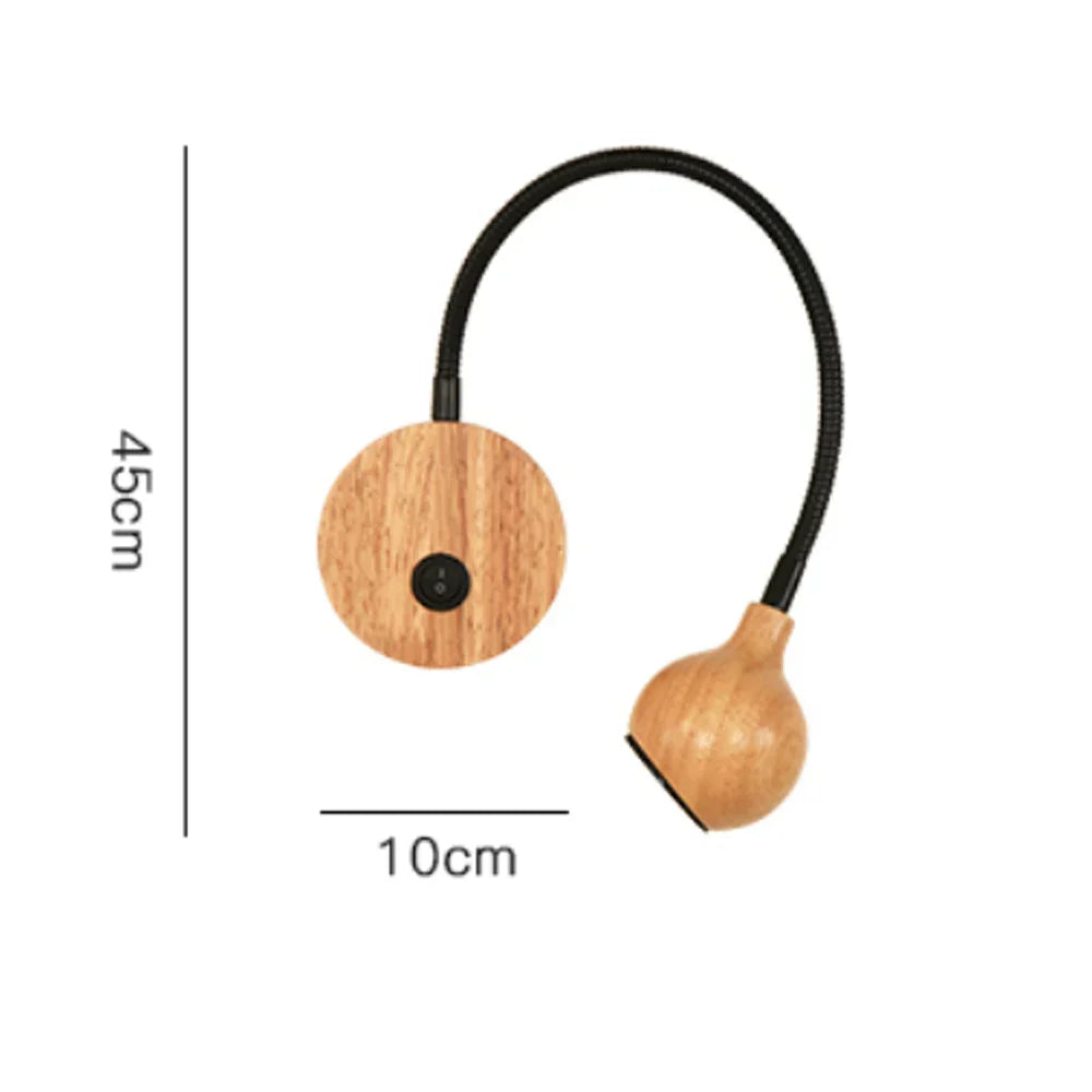 TimberGlow LED Vägglampa | Elegant sänglampan i naturligt trä med riktad belysning för inomhusbruk