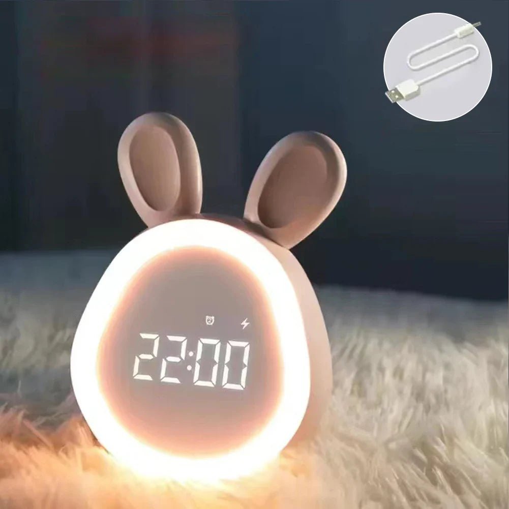 Kaninformad barnens väckarklocka med LED-nattljus - BunniGlow