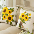 Caelirae - Cotton Embroidered Decorative Pillow 45x45 cm with Sunflower Motif