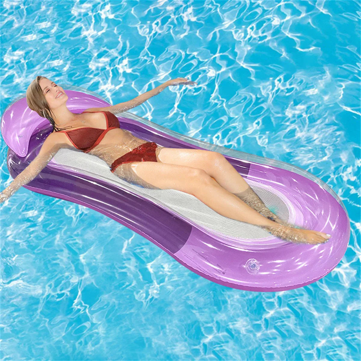 Lyxig Uppblåsbar Vattensäng med Höjd Huvudstöd - Perfekt för Pool och Strand