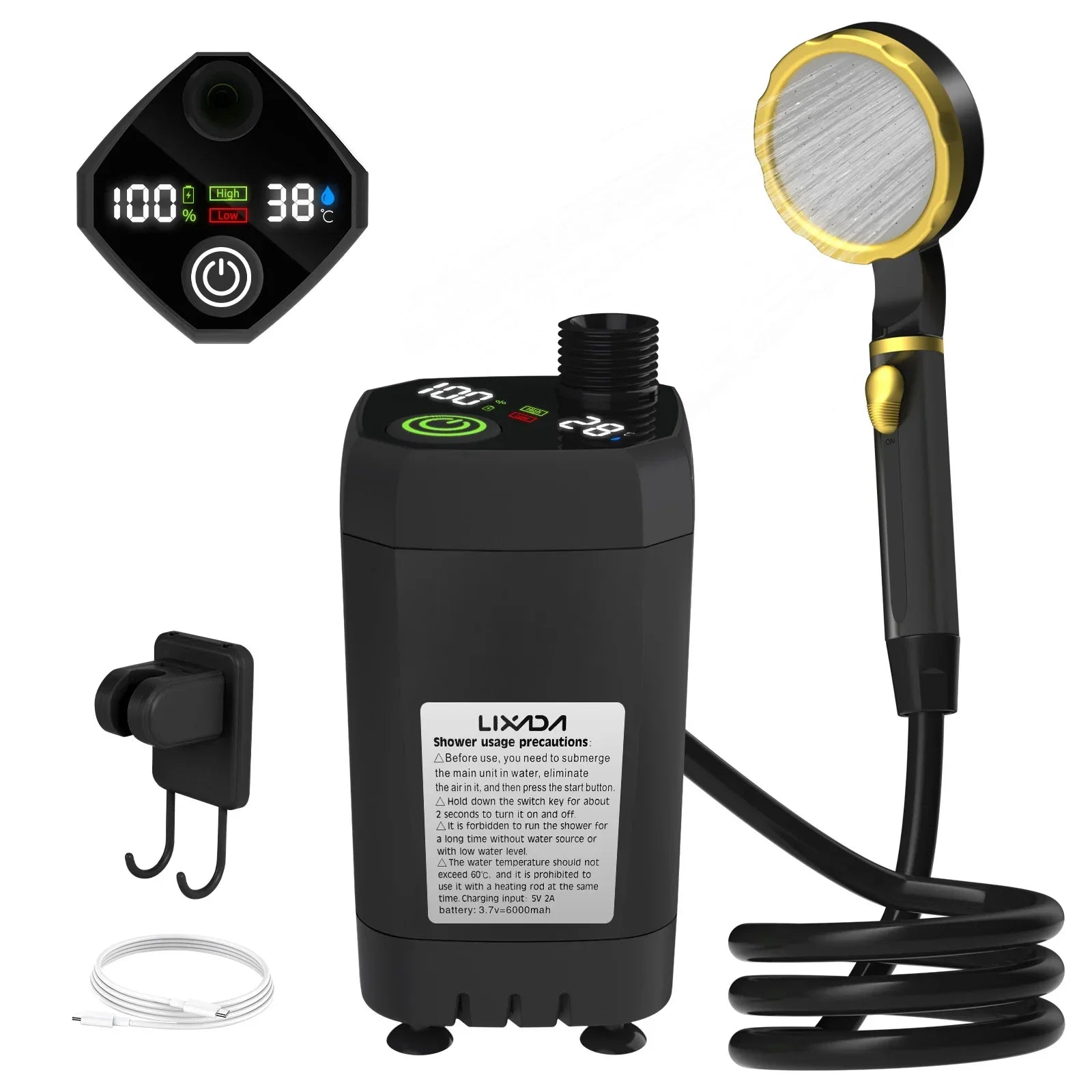 Mobil Camping Duschkit – Med Digital Display och Justerbart Vattenflöde för Äventyrare