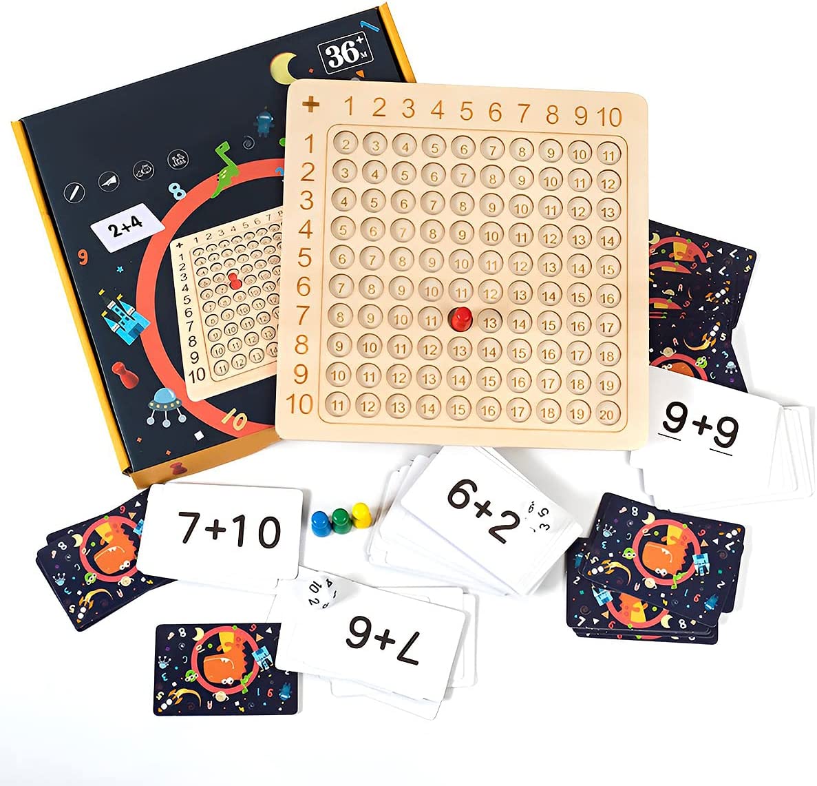 Lärande Spel Träbräda för Multiplikation 1–10 med Kort & Tärningar