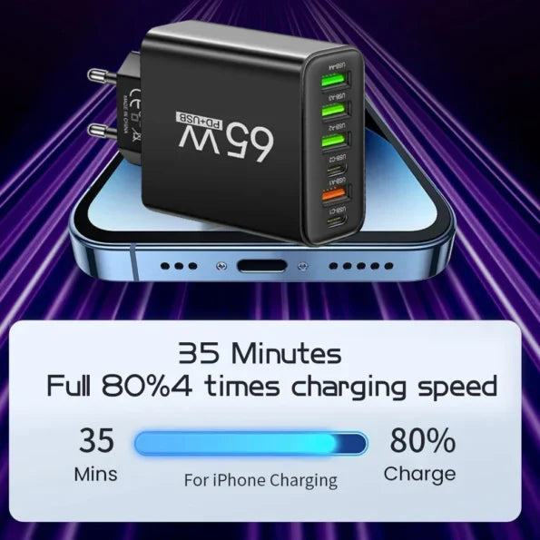 PowerHub 65W Multi-laddare – Effektiv och snabb för flera enheter