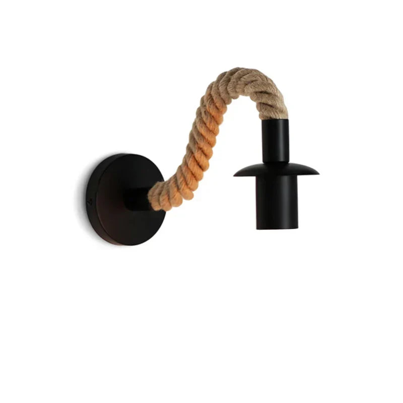 NoctiCord Retro Vägglampa | Stilig E27 säng- och loftbelysning med rep och trä