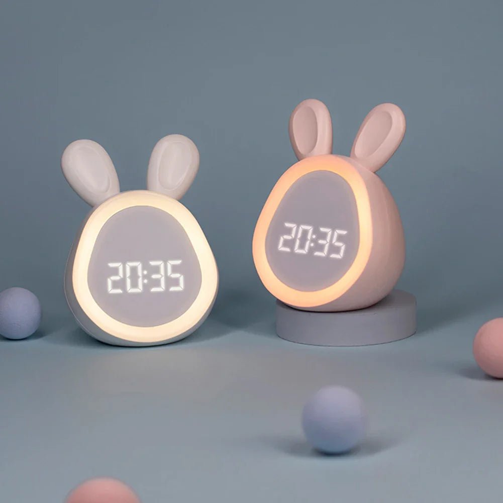 Kaninformad barnens väckarklocka med LED-nattljus - BunniGlow