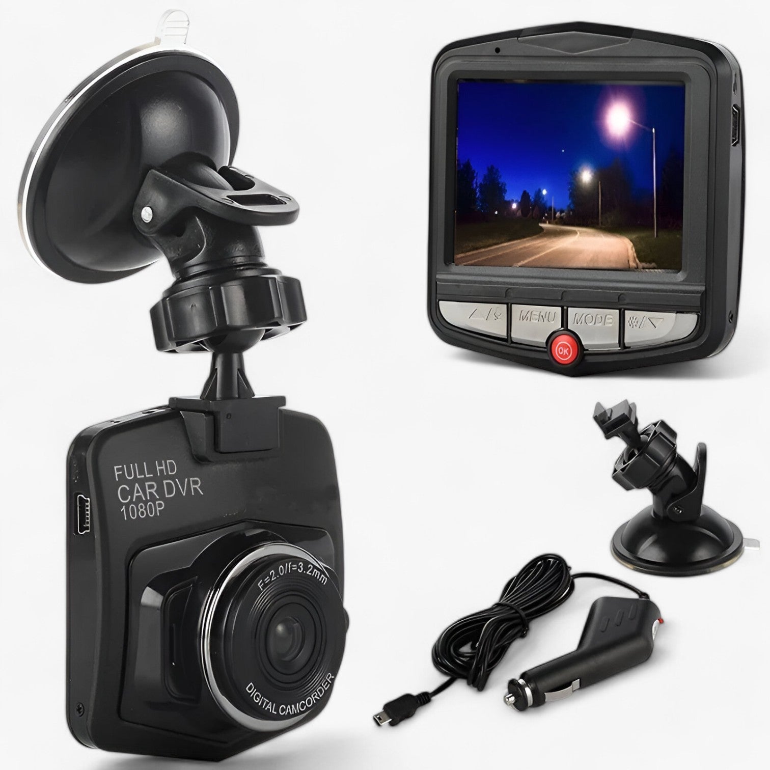 Kompakt 1080p HD Dashcam – Nattseende med Loopinspelning