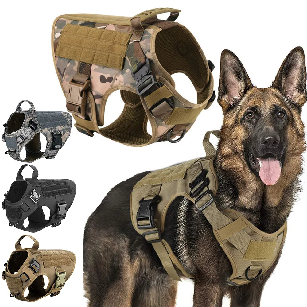 TacticalElite K9 Sele och Koppling Set - Militärstil Sele för Stora Hundar med Träningskoppel