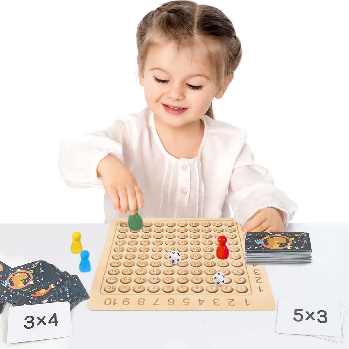 Lärande Spel Träbräda för Multiplikation 1–10 med Kort & Tärningar