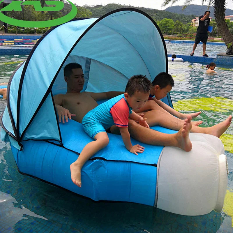 Uppblåsbar Lounger-soffa med Skugga – Bekväm och Vattentät för Strand och Pool
