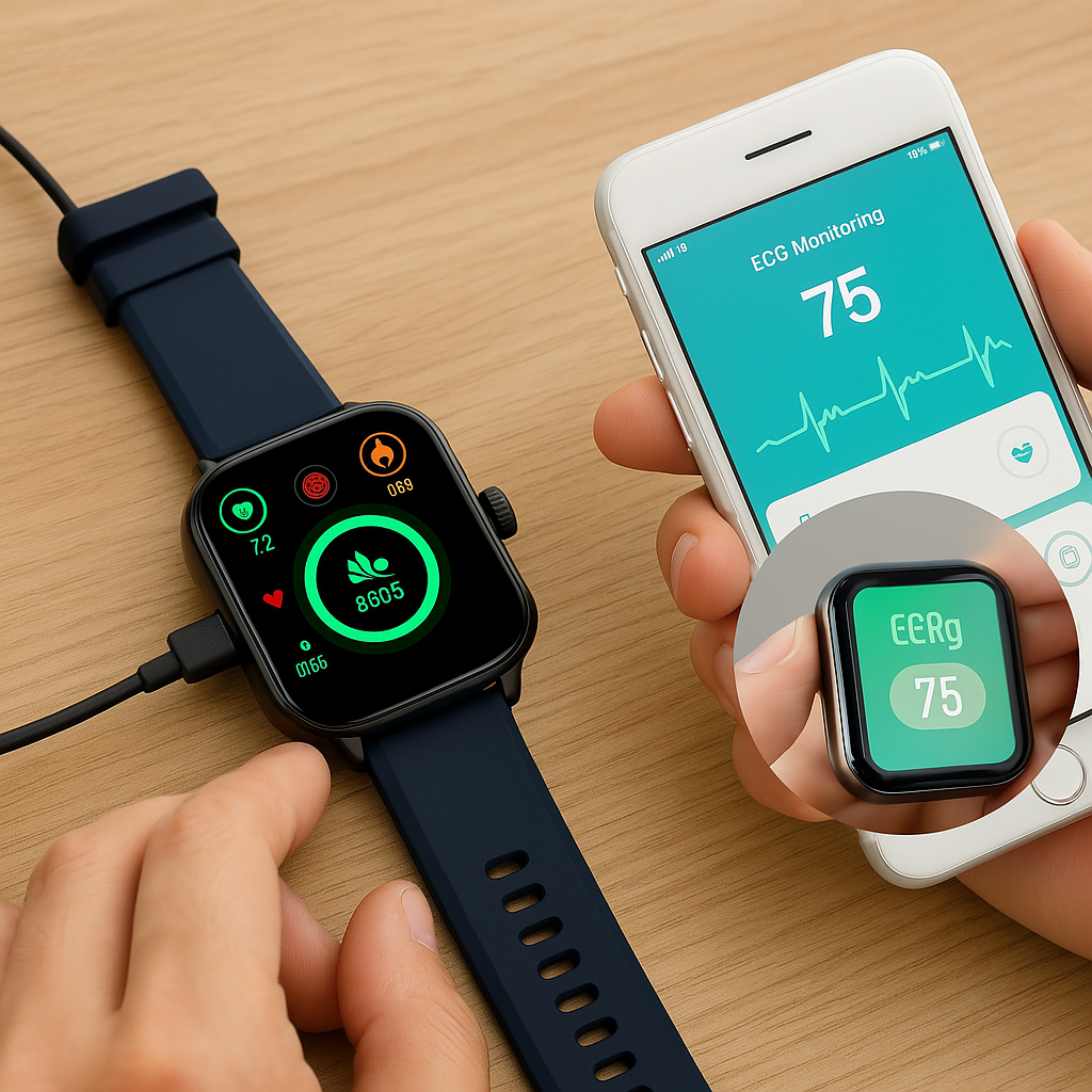 Smartwatch för Hälsa & Fitness – EKG, Blodtryck, Pulsövervakning – Kompatibel med iOS & Android