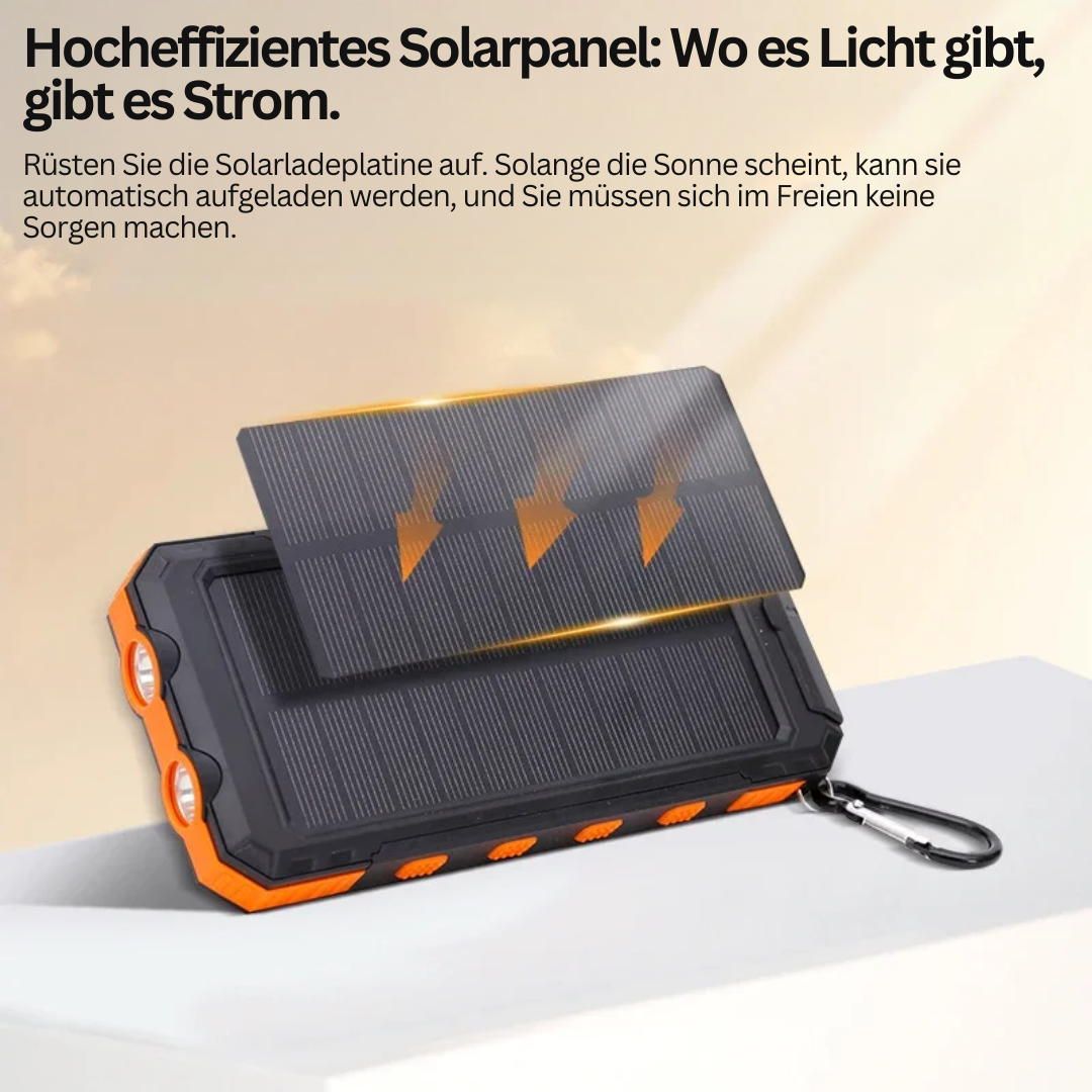 Solenergidriven Power Bank med Ficklampa – SolarCharge Pro
