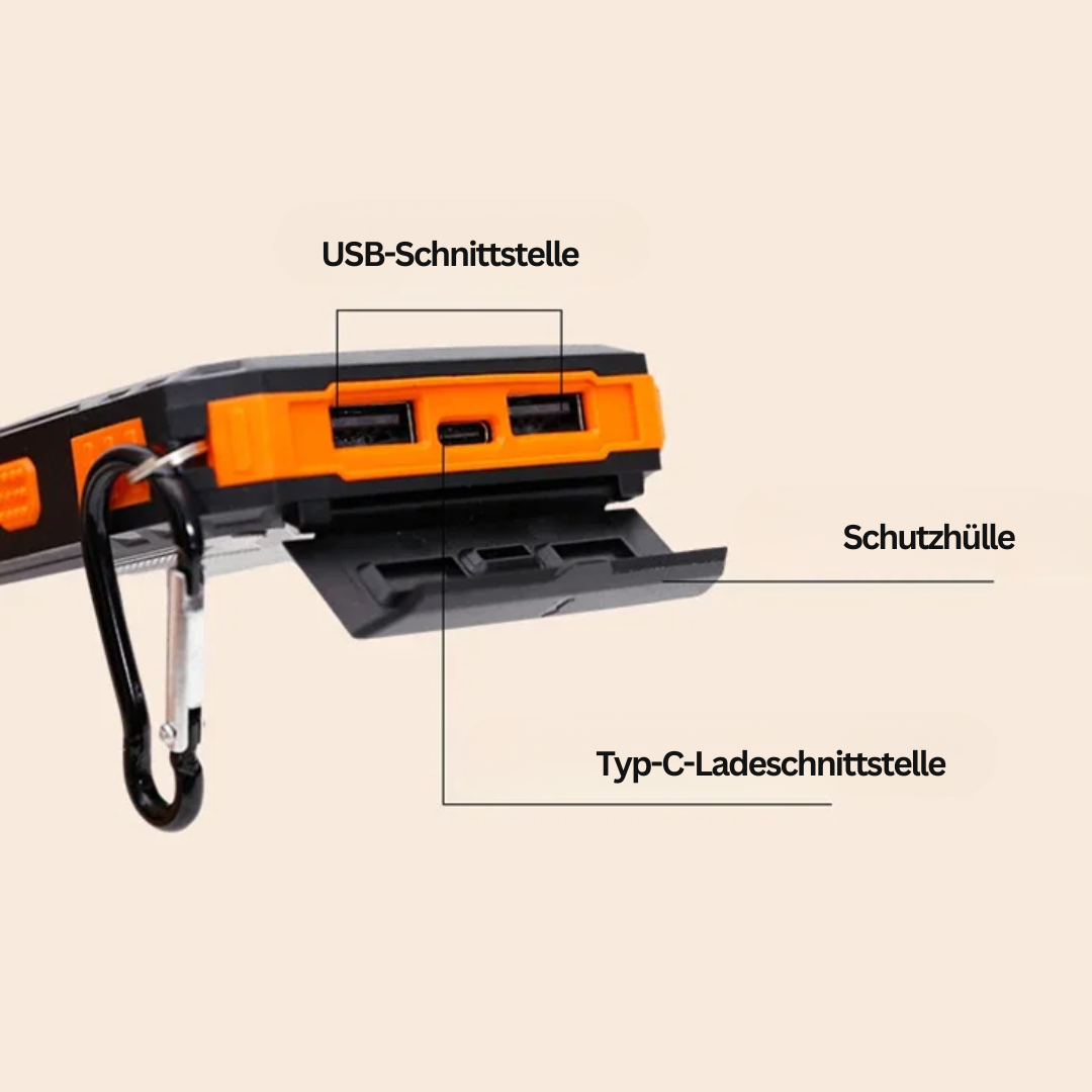 Solenergidriven Power Bank med Ficklampa – SolarCharge Pro