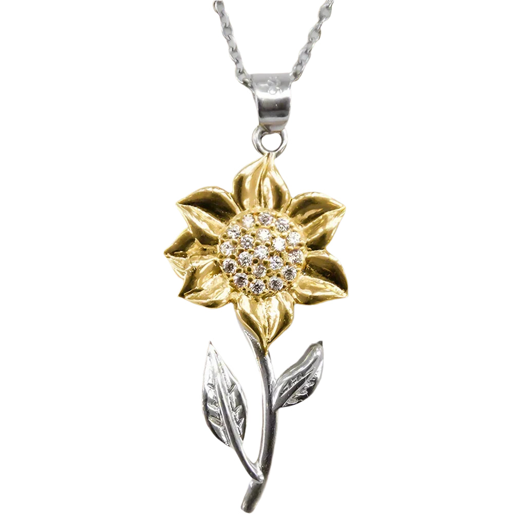 Guldhalsband för damer i sterlingsilver med solrosberlock – Marélie